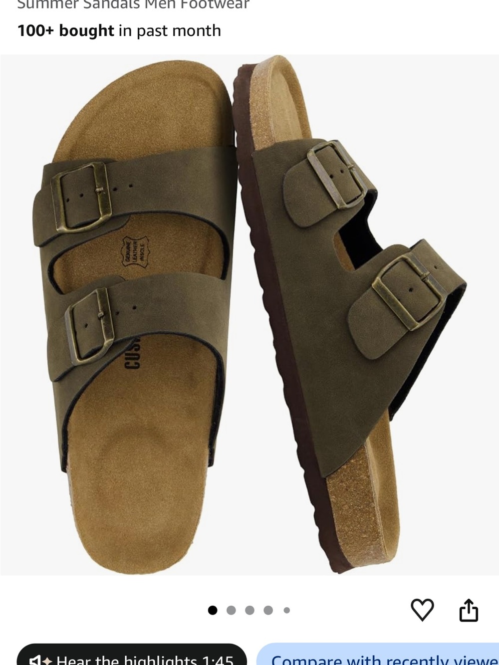 Cushionaire Men's Double Strap Slide Sandals in Olive Nubuck